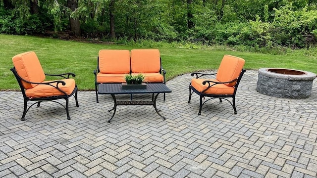 52 Walnut St, Shrewsbury, MA 01545 - view of patio featuring an outdoor living space with a fire pit