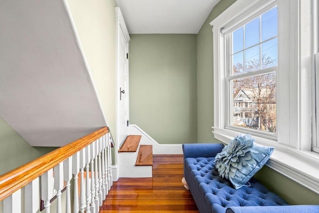 sitting room with dark hardwood / wood-style flooring