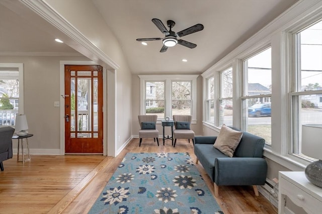 106 Stony Hill Rd, Wilbraham, MA 01095 - sunroom with crown molding, wood finished floors, baseboards, and recessed lighting