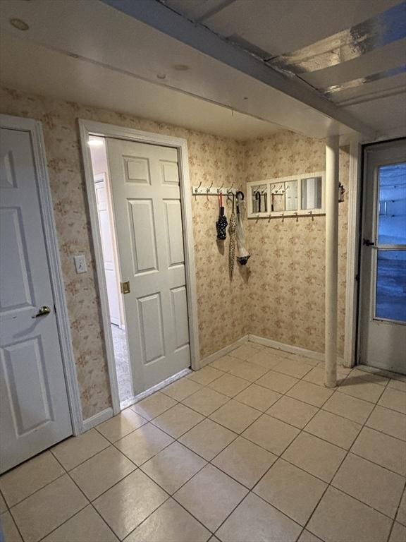 12 Inis Cir, Newton, MA 02465 - bathroom featuring wallpapered walls, tile patterned floors, and baseboards