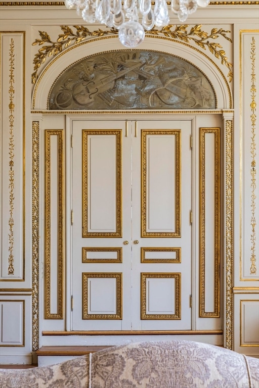 interior space with a chandelier