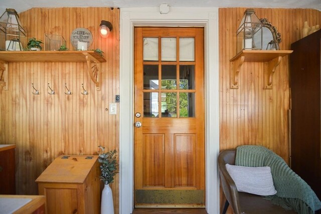 82 Circuit Ave, Weymouth, MA 02188 - mudroom featuring wooden walls