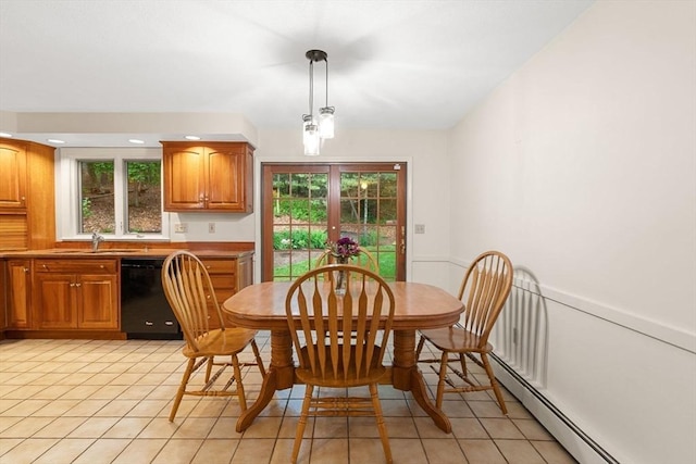 369 Border Rd, Concord, MA 01742 - dining room with light tile patterned floors, plenty of natural light, a baseboard radiator, and recessed lighting