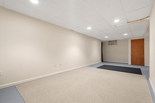 369 Border Rd, Concord, MA 01742 - unfurnished room with recessed lighting, dark colored carpet, and a drop ceiling