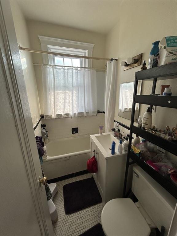 1691 Commonwealth Unit 32, Boston, MA 02135 - full bath with vanity, toilet, and shower / bath combination with curtain
