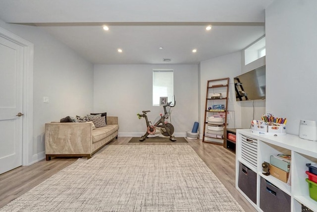 36 Hall Unit 1, Boston, MA 02130 - rec room featuring light wood-type flooring, recessed lighting, and baseboards