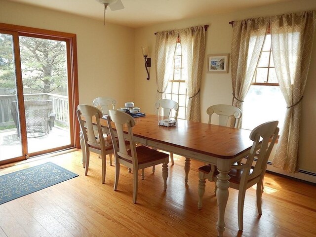 dining space with light wood-type flooring