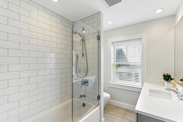 2 Cumston St Unit 2, Boston, MA 02118 - bathroom featuring vanity, shower / bathtub combination, baseboards, toilet, and recessed lighting