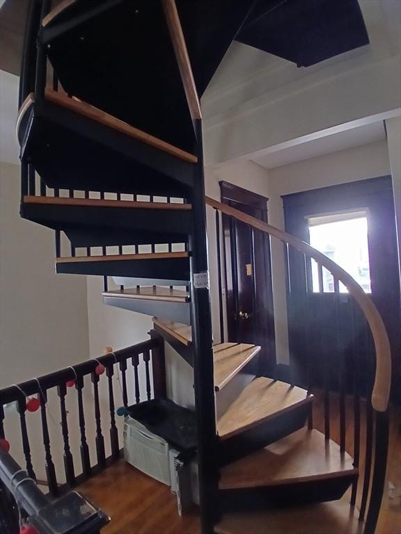 staircase with wood finished floors