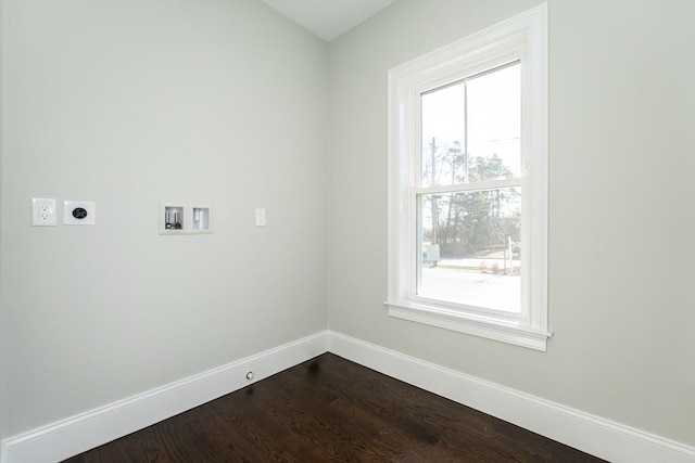 laundry room with electric dryer hookup, hookup for a washing machine, and hardwood / wood-style flooring