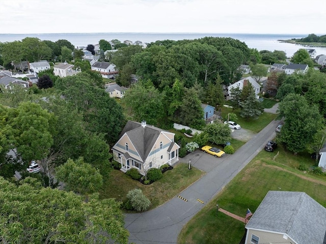 bird's eye view featuring a water view