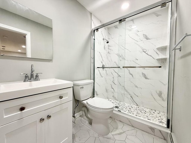 135 Granite Ave Unit 23, Boston, MA 02124 - full bath featuring a shower stall, toilet, vanity, baseboards, and recessed lighting