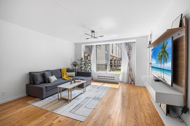 99 Pond Ave Unit 202, Brookline, MA 02445 - living room featuring light wood-style flooring and radiator heating unit