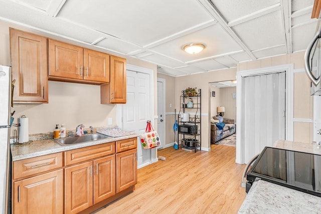 kitchen featuring sink, electric range, and light hardwood / wood-style flooring