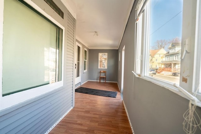 hallway featuring crown molding and hardwood / wood-style flooring