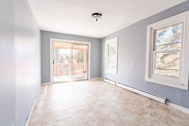 spare room featuring a baseboard heating unit