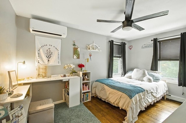 1 Cherry Tree Ln, Plainville, MA 02762 - bedroom featuring a wall mounted air conditioner, multiple windows, a ceiling fan, and wood finished floors