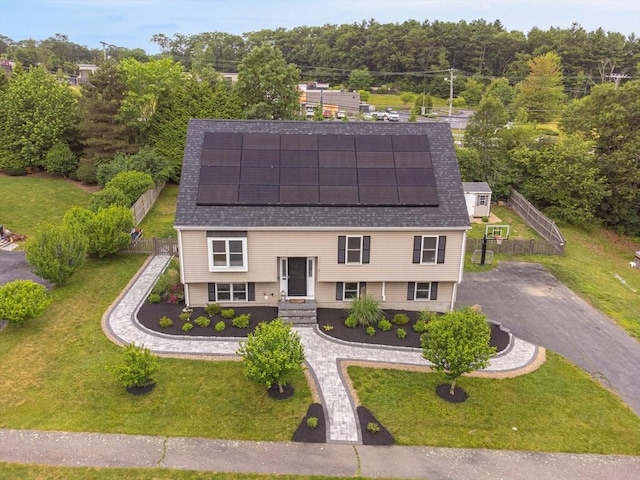 1 Cherry Tree Ln, Plainville, MA 02762 - view of front of home featuring solar panels, a shingled roof, and asphalt driveway