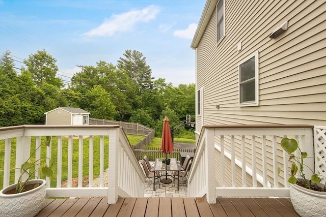 1 Cherry Tree Ln, Plainville, MA 02762 - deck featuring outdoor dining space and a storage shed