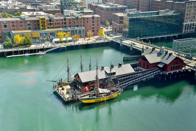 aerial view featuring a water view