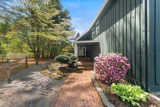 view of home's exterior with board and batten siding