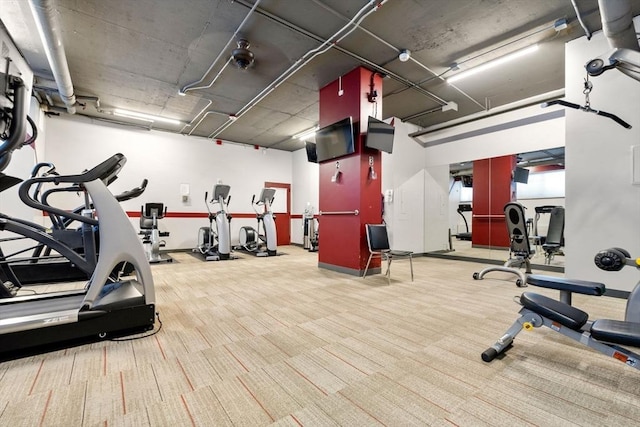 gym with light carpet