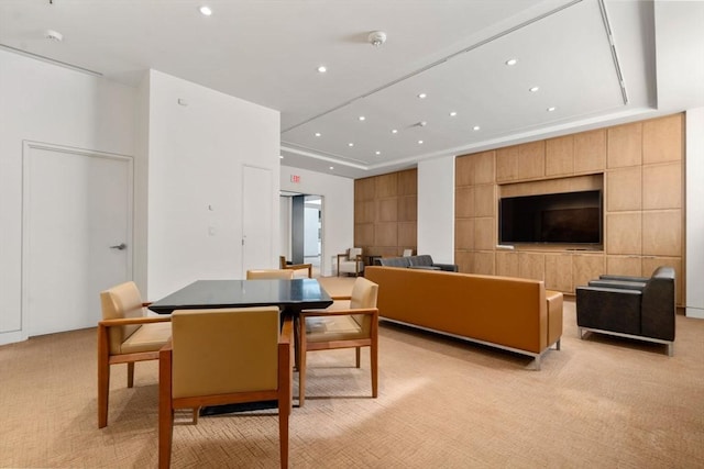 dining area with light carpet