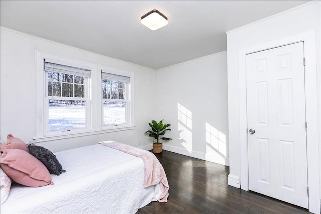 bedroom with dark hardwood / wood-style floors