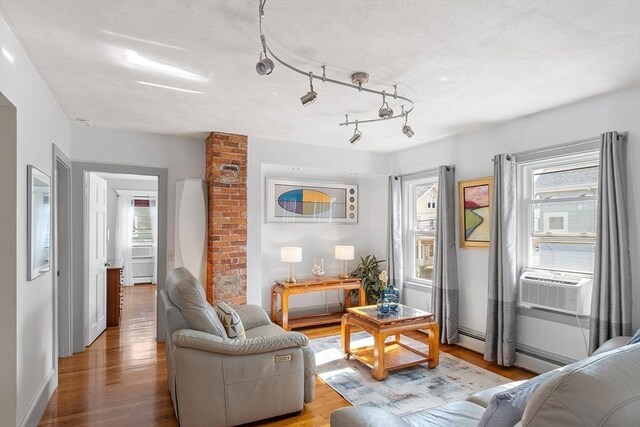 19 Franklin St, Wakefield, MA 01880 - living room with cooling unit, wood finished floors, and baseboard heating