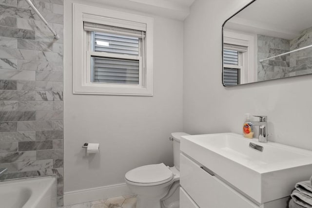 11 Cameron St Unit 1, Brookline, MA 02445 - full bathroom featuring toilet, vanity, baseboards, and shower / bathtub combination