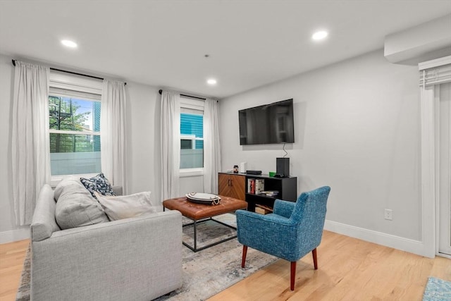 11 Cameron St Unit 1, Brookline, MA 02445 - living room featuring light wood-type flooring, baseboards, and recessed lighting