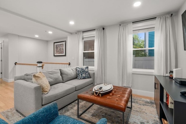 11 Cameron St Unit 1, Brookline, MA 02445 - living room with recessed lighting, light wood-type flooring, and baseboards