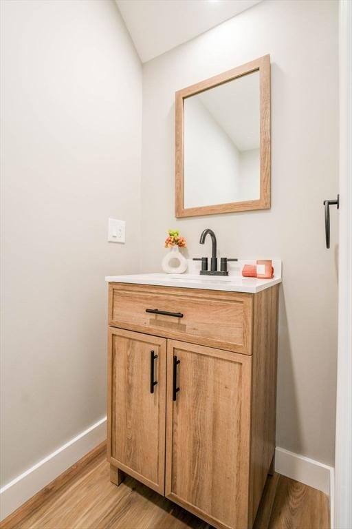 bathroom featuring hardwood / wood-style flooring and vanity