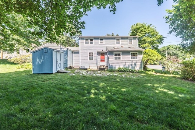 6 Macarthur Rd, Natick, MA 01760 - back of property with a yard, a storage shed, and entry steps