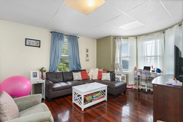 376 N Underwood St, Fall River, MA 02720 - living room featuring a drop ceiling and hardwood / wood-style flooring