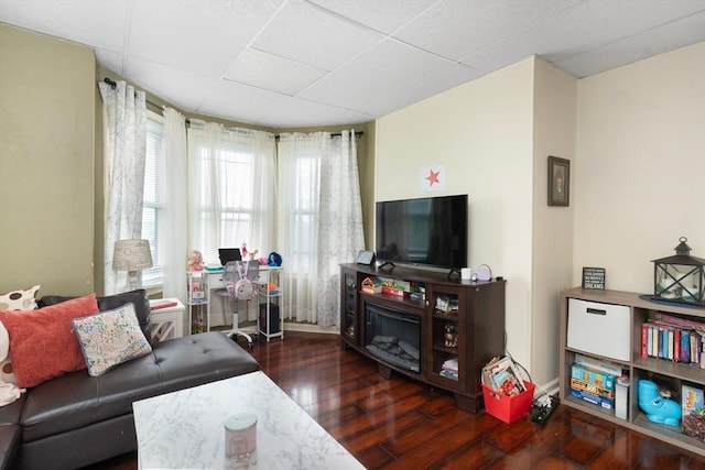 376 N Underwood St, Fall River, MA 02720 - living room featuring wood finished floors and a drop ceiling
