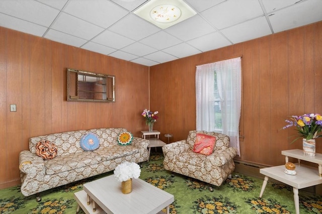 376 N Underwood St, Fall River, MA 02720 - living area featuring a drop ceiling and wood walls