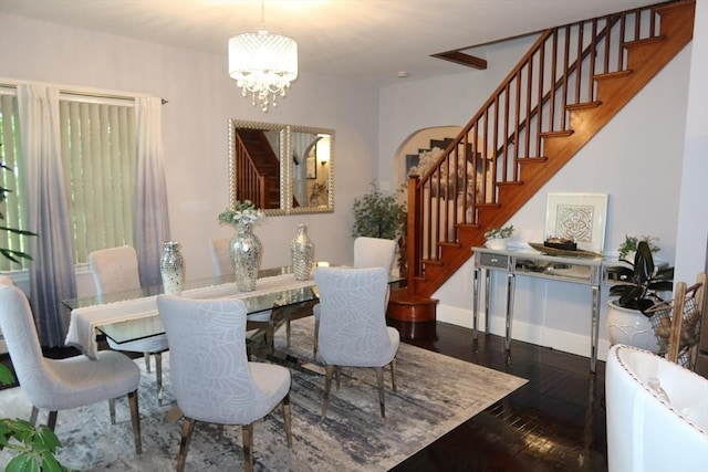 17 Lockwood Ave, Attleboro, MA 02703 - dining area with stairway, a chandelier, hardwood / wood-style flooring, and baseboards