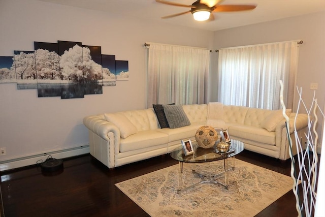 17 Lockwood Ave, Attleboro, MA 02703 - living area featuring a ceiling fan, baseboard heating, and wood finished floors