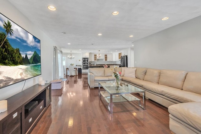 14 Pleasant View Ave, Lynn, MA 01902 - living area with a chandelier, dark wood-type flooring, and recessed lighting
