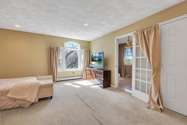 14 Pleasant View Ave, Lynn, MA 01902 - bedroom featuring multiple windows, baseboard heating, a chandelier, carpet floors, and recessed lighting