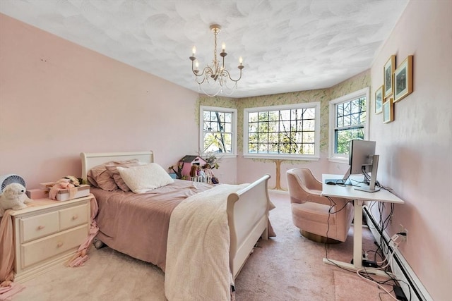 14 Pleasant View Ave, Lynn, MA 01902 - bedroom featuring a chandelier, light colored carpet, and baseboard heating