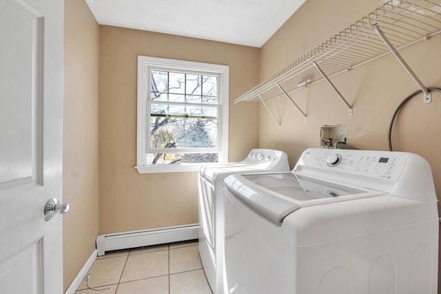 14 Pleasant View Ave, Lynn, MA 01902 - washroom featuring a baseboard radiator, washing machine and clothes dryer, and light tile patterned floors