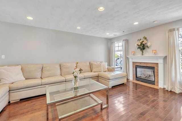 14 Pleasant View Ave, Lynn, MA 01902 - living area with recessed lighting, a fireplace with flush hearth, and wood finished floors