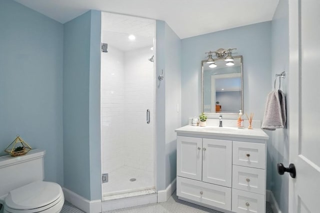 12 Olde Lyme Rd, Winchester, MA 01890 - bathroom featuring a shower stall, baseboards, toilet, and vanity
