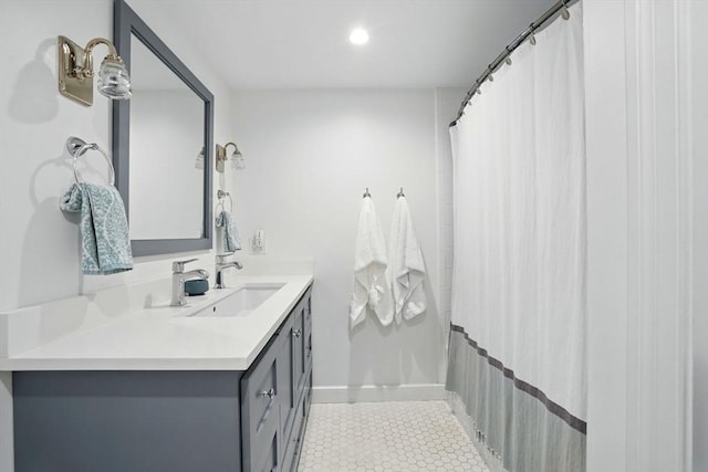 12 Olde Lyme Rd, Winchester, MA 01890 - full bathroom featuring vanity, recessed lighting, baseboards, and a shower with curtain