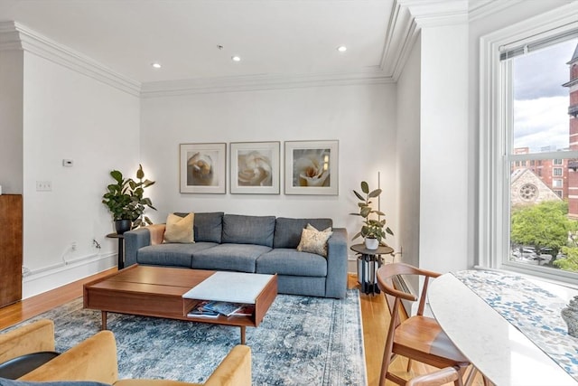 31 Massachusetts Ave Unit 4-4, Boston, MA 02115 - living area with wood finished floors, crown molding, baseboards, and recessed lighting
