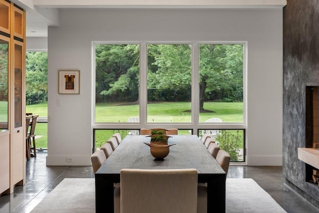 dining area featuring concrete flooring and a healthy amount of sunlight