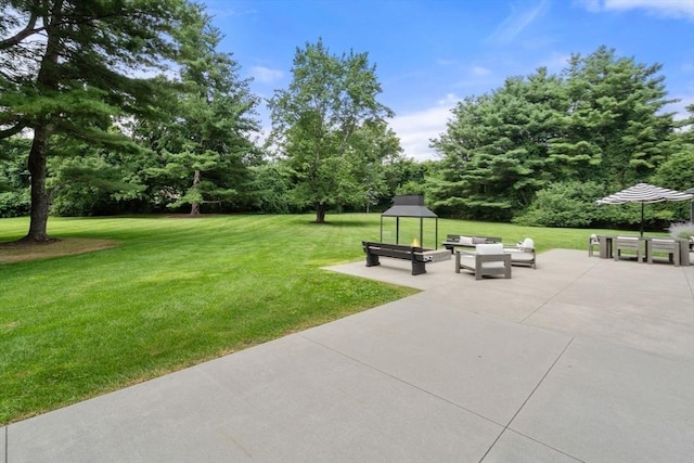 view of yard featuring a patio and an outdoor living space