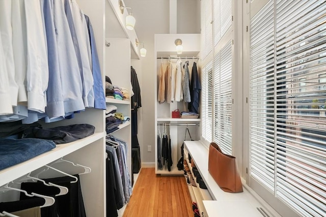 walk in closet featuring light wood finished floors
